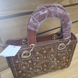 Chic Brown Beaded Tote Bag